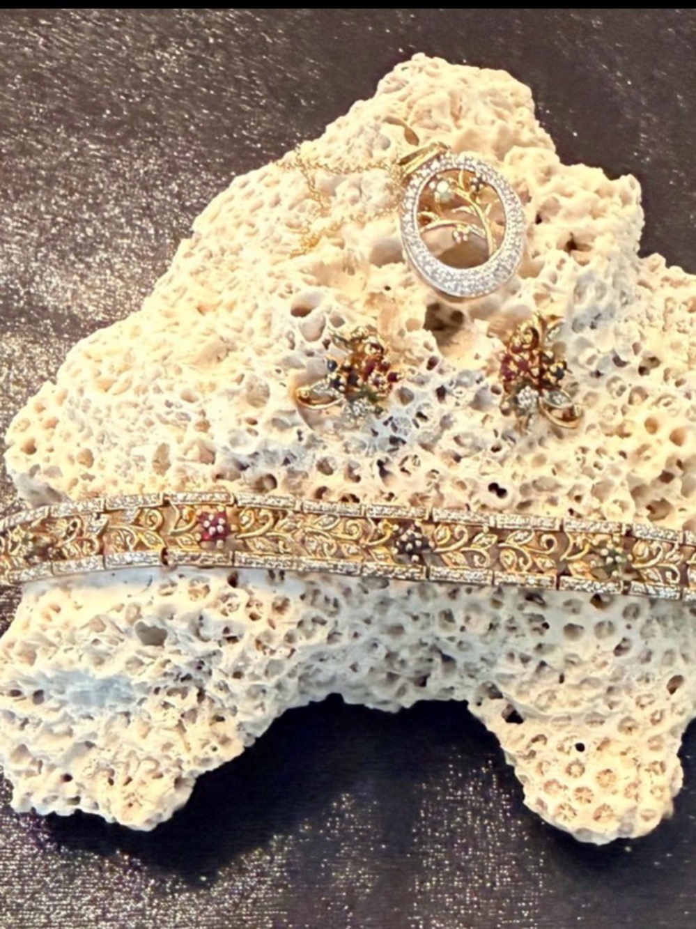Vintage Ross Simons 18k gold-plated sterling silver floral bracelet set.